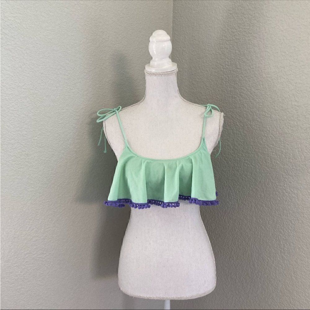 Pink Victoria Secret Womens Green Ruffle Hem Bikini Top Swimwear Size S